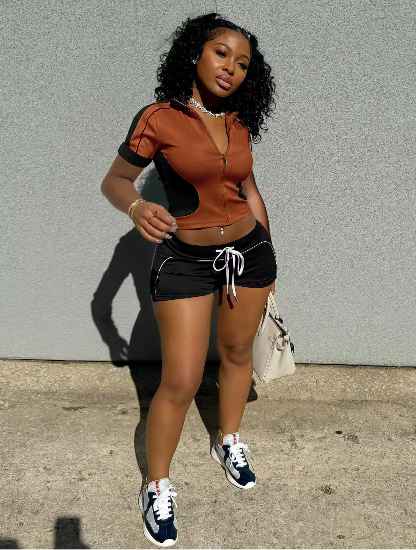 Two Piece Set Short Sleeve Crop Top Shorts Casual Tracksuits Gym Sport