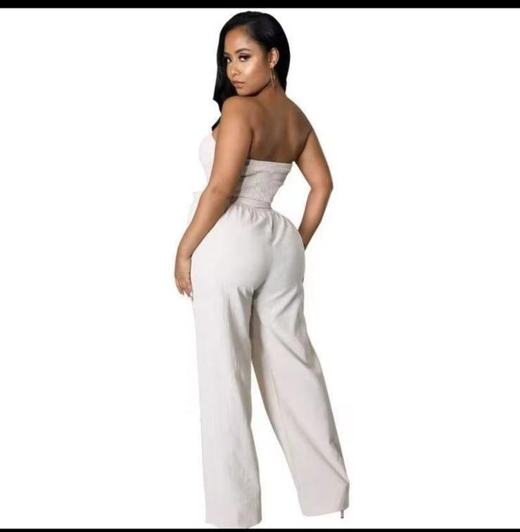 Elegant strapless backless romper high waist wide jumpsuit