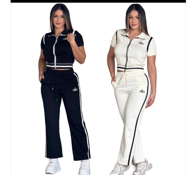 Sporty Luxe Zip-Up Flare Set