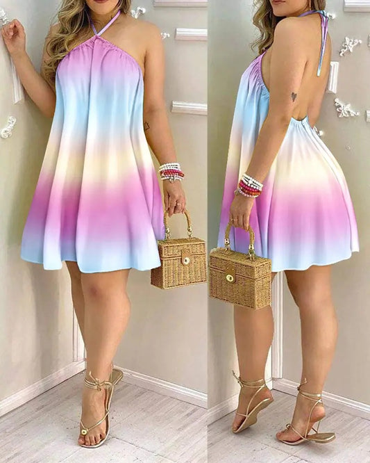 Shoulder halter neck loose dress for women