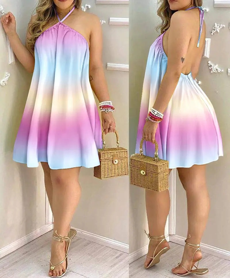 Shoulder halter neck loose dress for women