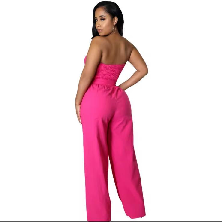 Elegant strapless backless romper high waist wide jumpsuit