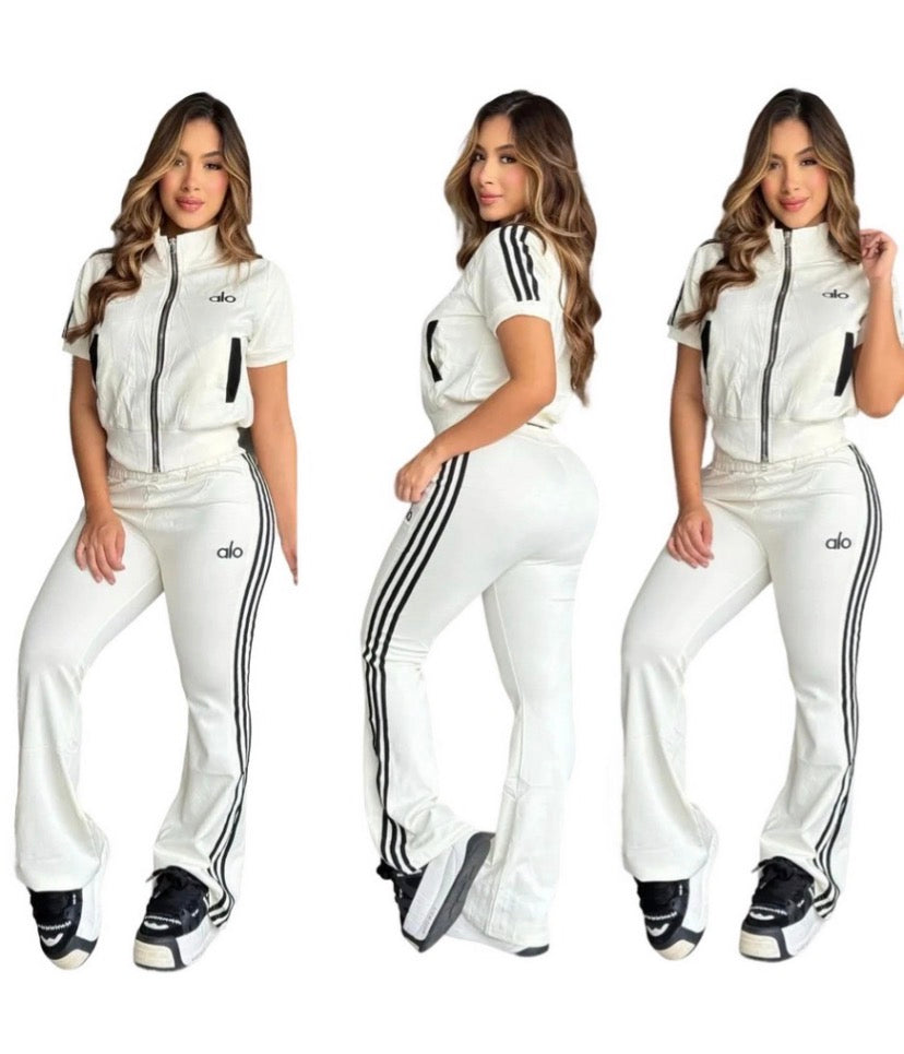 Sporty Luxe Zip-Up Flare Set