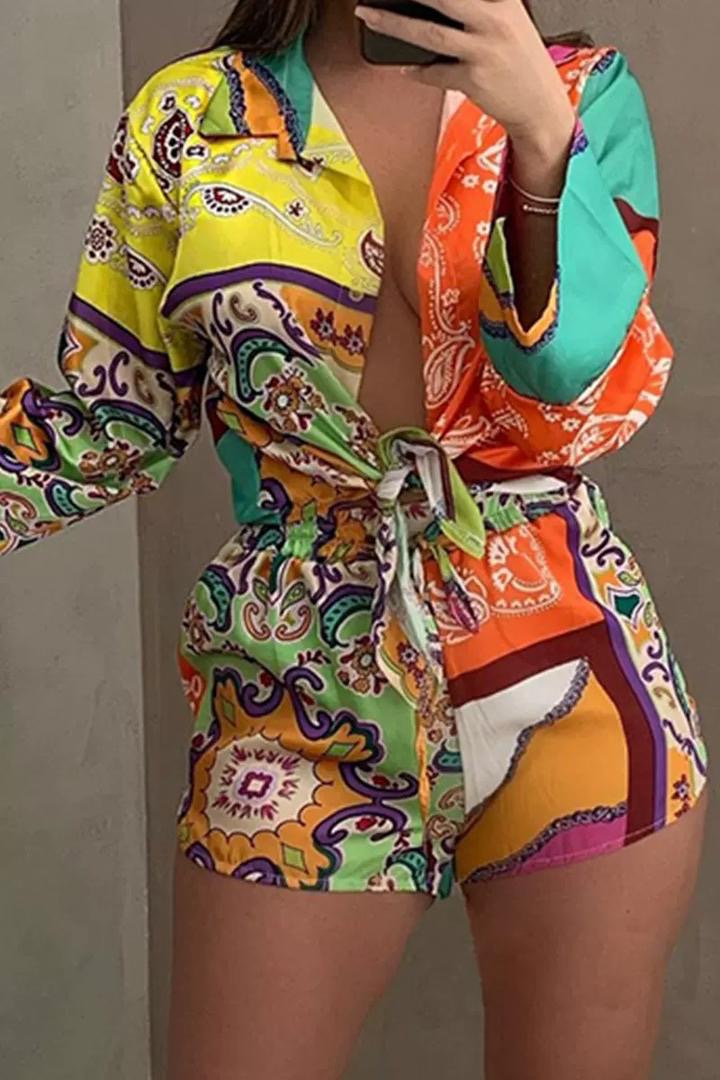 Skill print women’s sets 3 piece shorts set women with scarf