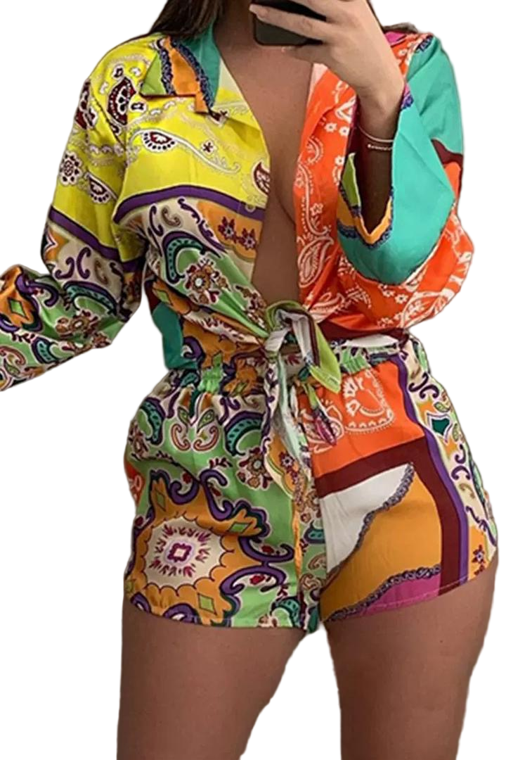 Skill print women’s sets 3 piece shorts set women with scarf