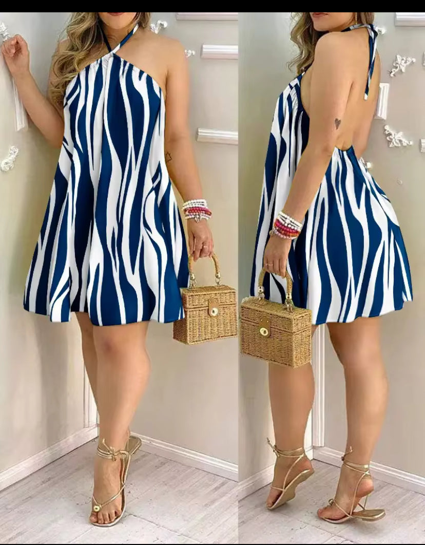 Shoulder Halter Neck Loose Ladies Dress for Women