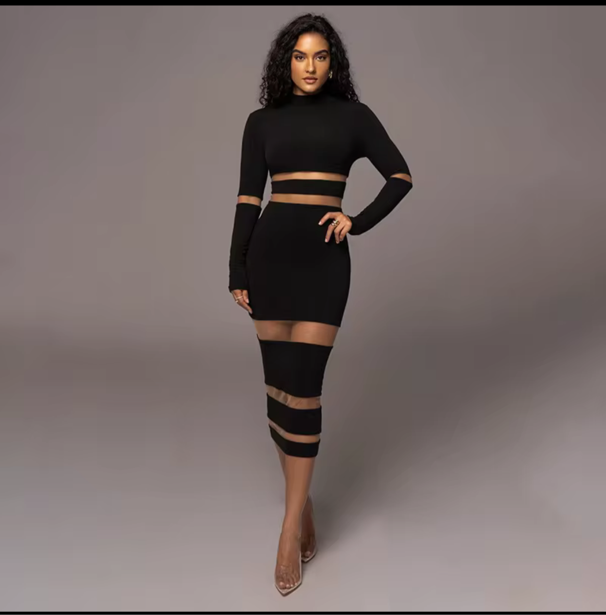 one piece long sleeve turtleneck evening party dress