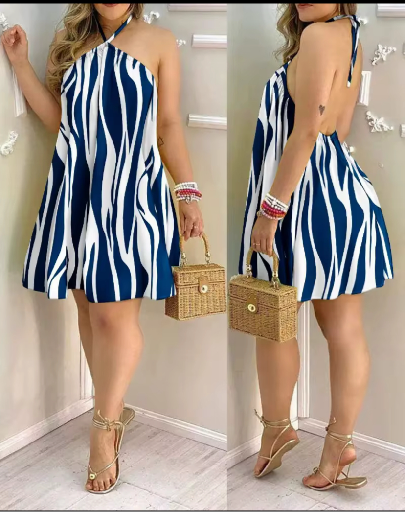 Shoulder Halter Neck Loose Ladies Dress for Women