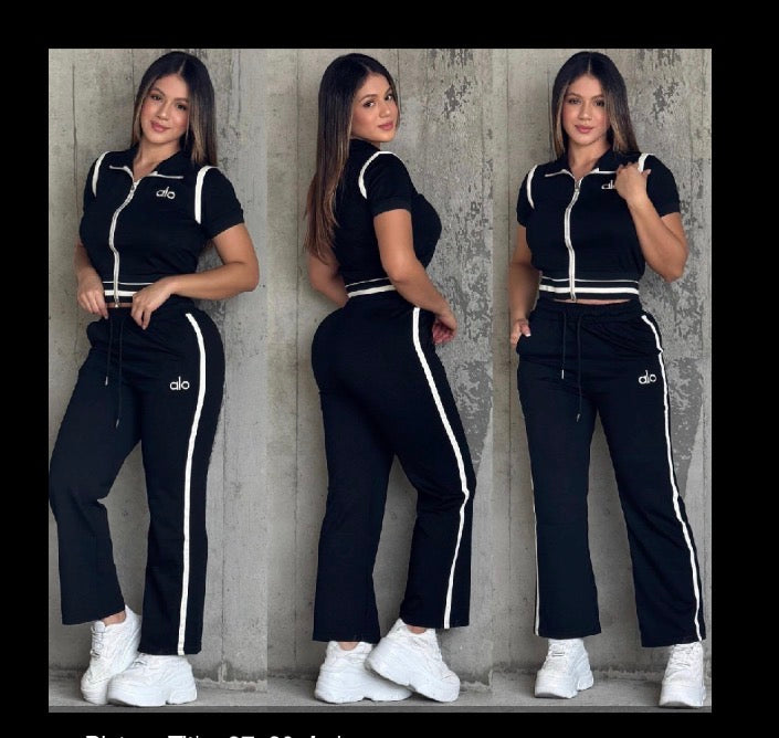 Sporty Luxe Zip-Up Flare Set