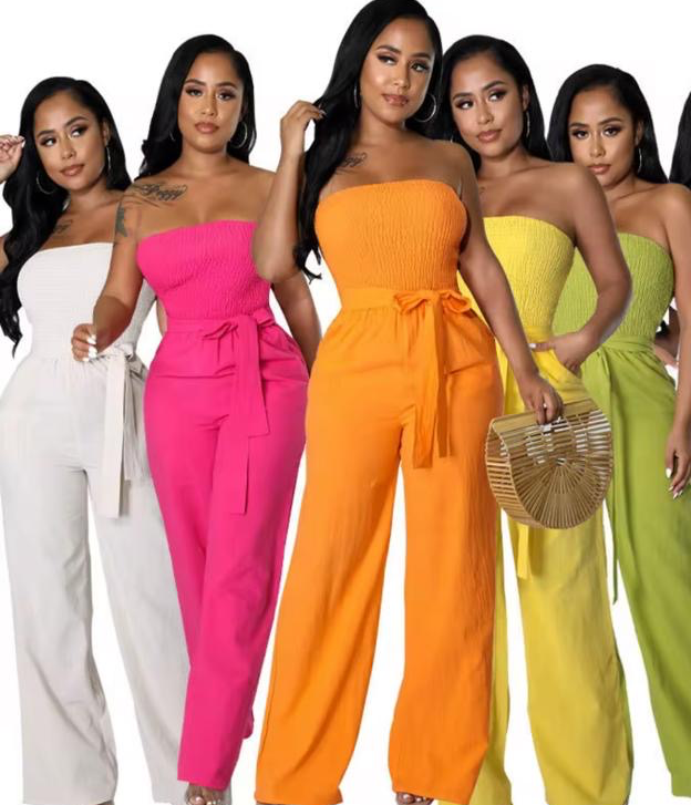 Elegant strapless backless romper high waist wide jumpsuit