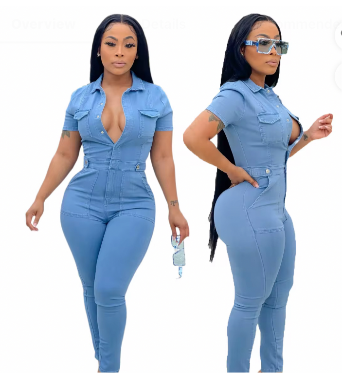 Slim-Fit Denim Jumpsuit