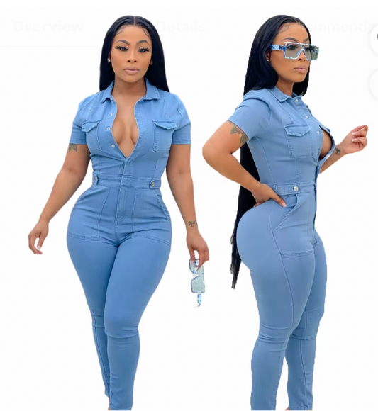 Slim-Fit Denim Jumpsuit