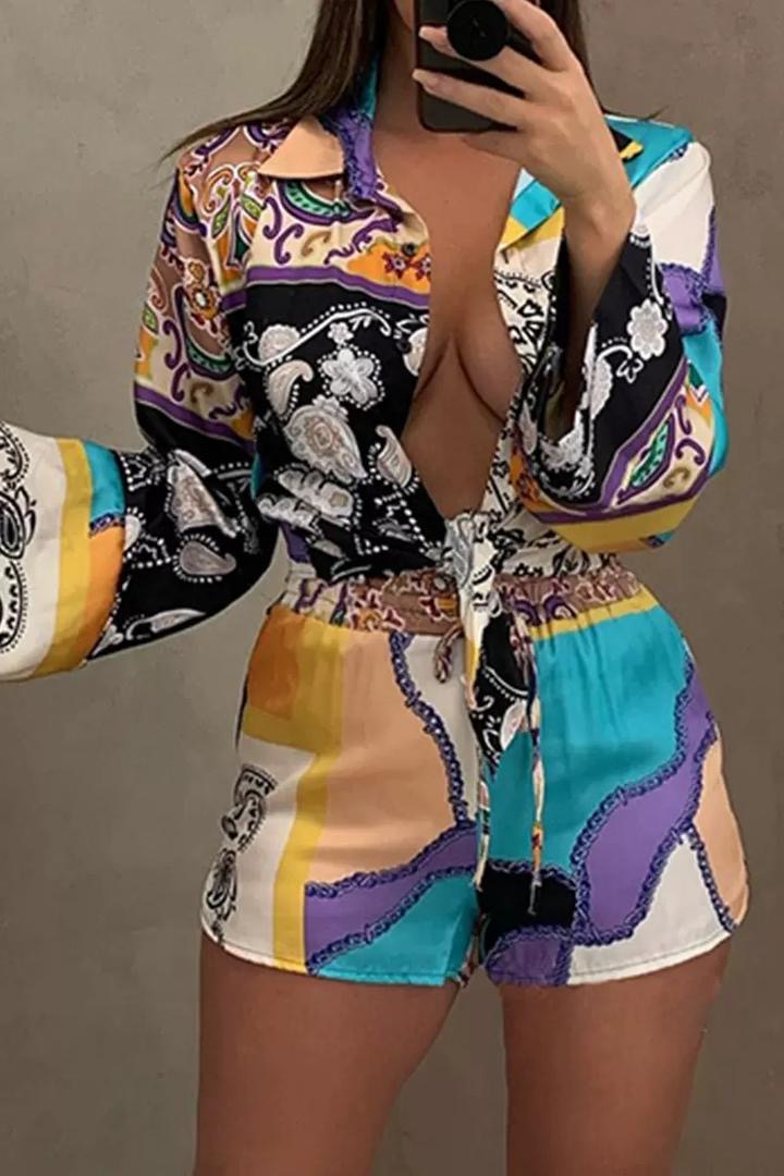 Skill print women’s sets 3 piece shorts set women with scarf