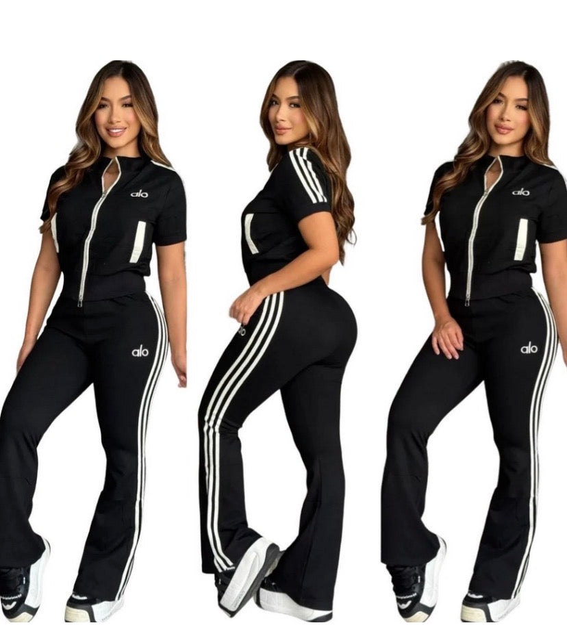 Sporty Luxe Zip-Up Flare Set