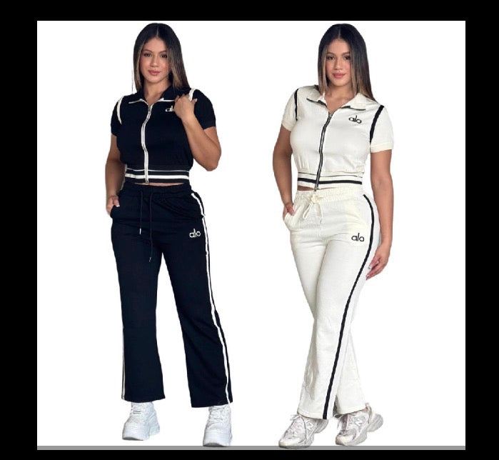 Sporty Luxe Zip-Up Flare Set