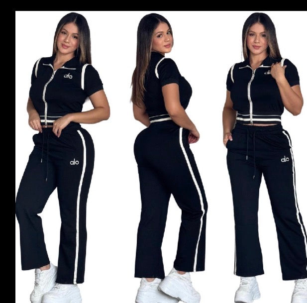 Sporty Luxe Zip-Up Flare Set