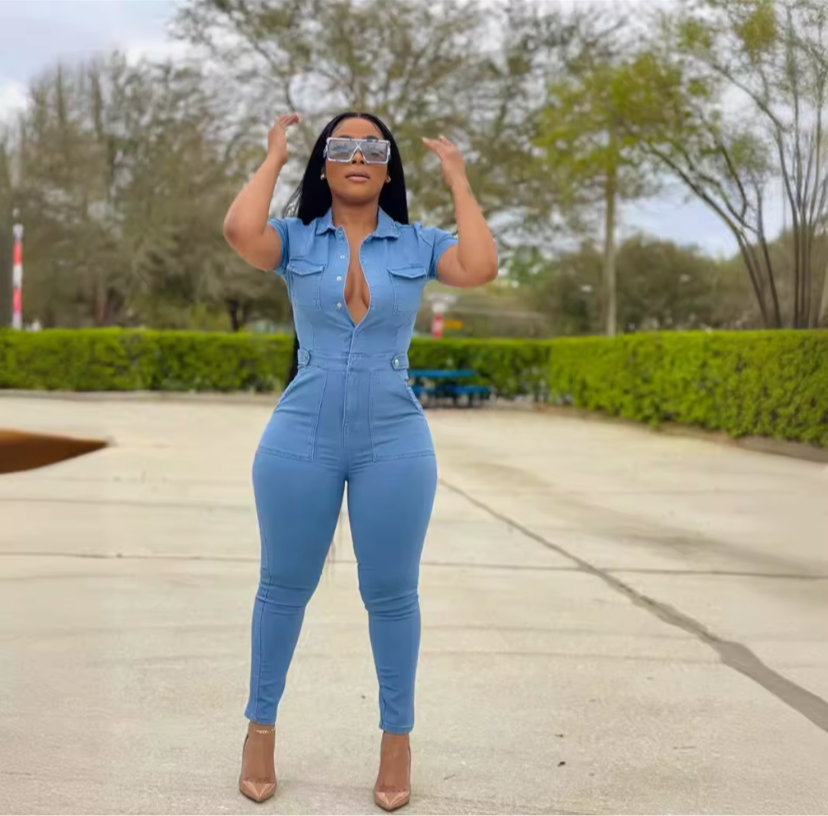 Slim-Fit Denim Jumpsuit