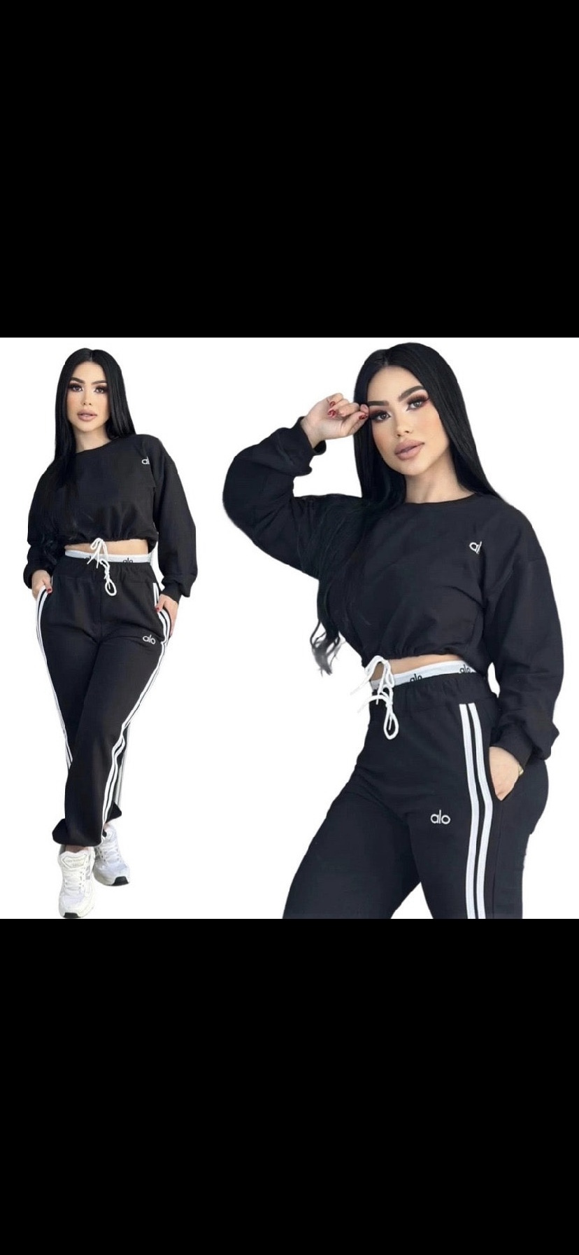 Chic Black Cropped Lounge Set
