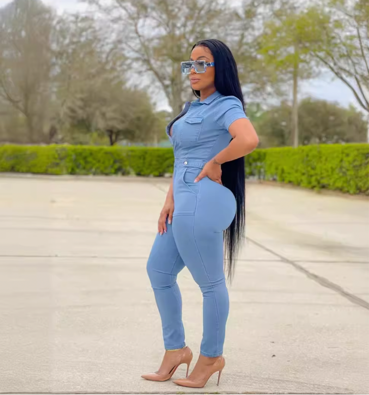 Slim-Fit Denim Jumpsuit