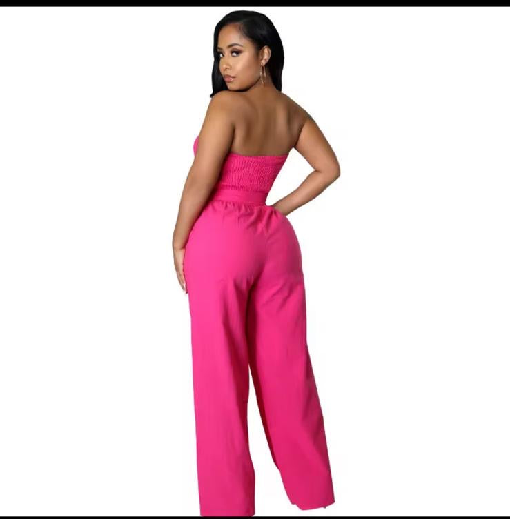 Elegant Strapless
Backless Romper
High Waist Wide Jumpsuits