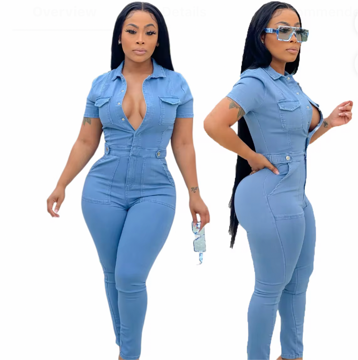 Slim-Fit Denim Jumpsuit