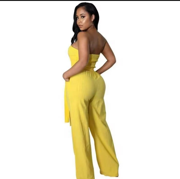 Elegant strapless backless romper high waist wide jumpsuit