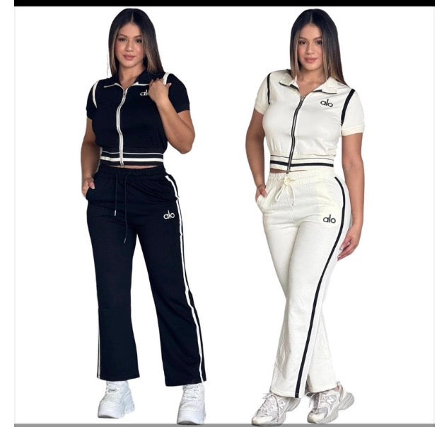 Sporty Luxe Zip-Up Flare Set