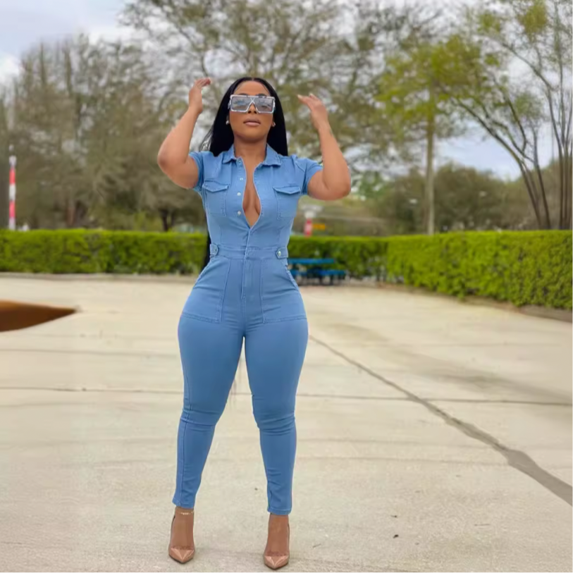 Slim-Fit Denim Jumpsuit