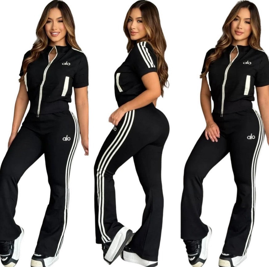 Sporty Luxe Zip-Up Flare Set