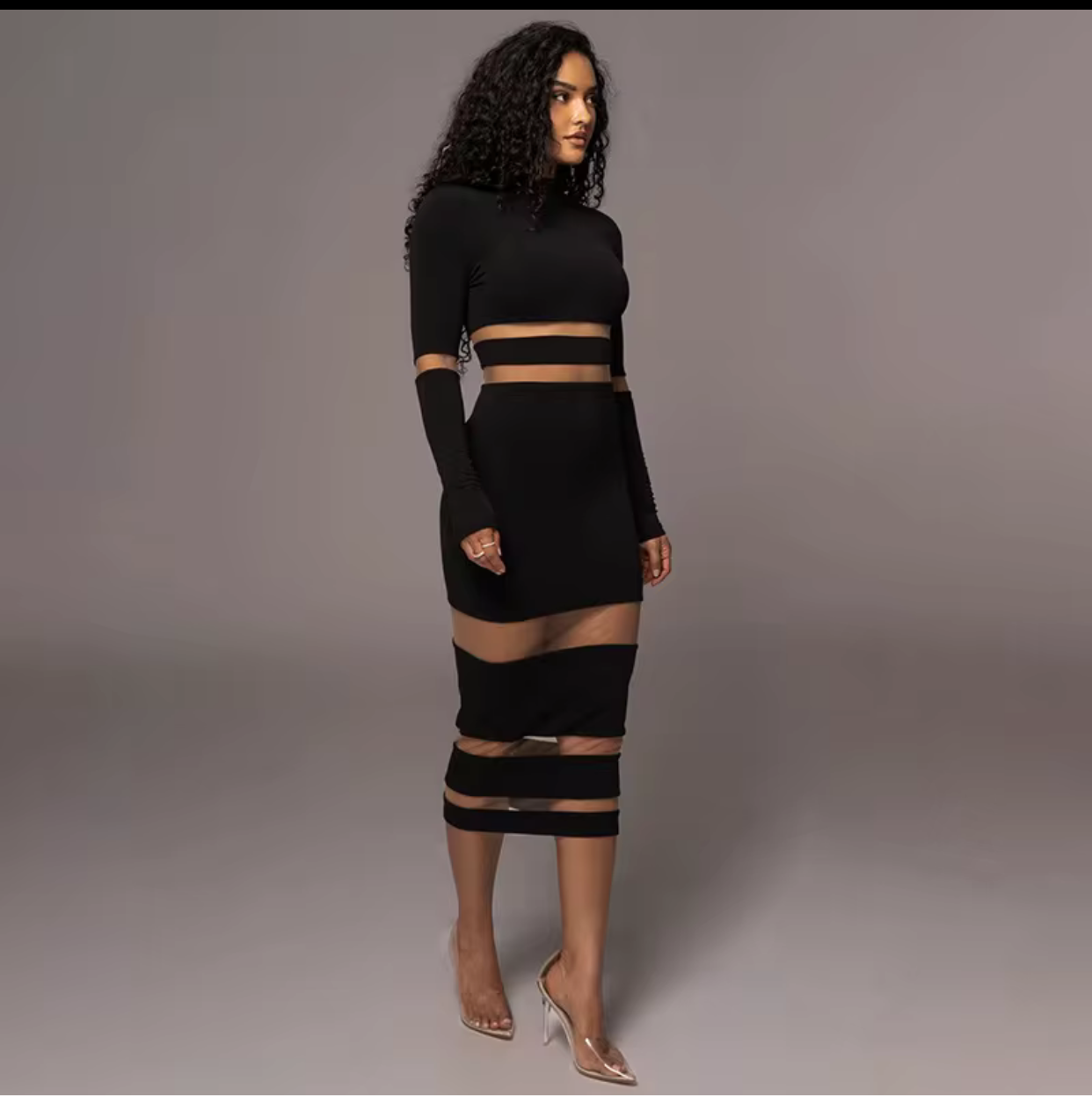 one piece long sleeve turtleneck evening party dress