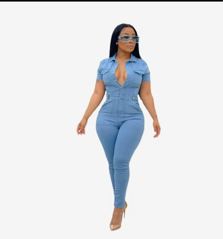 Slim-Fit Denim Jumpsuit