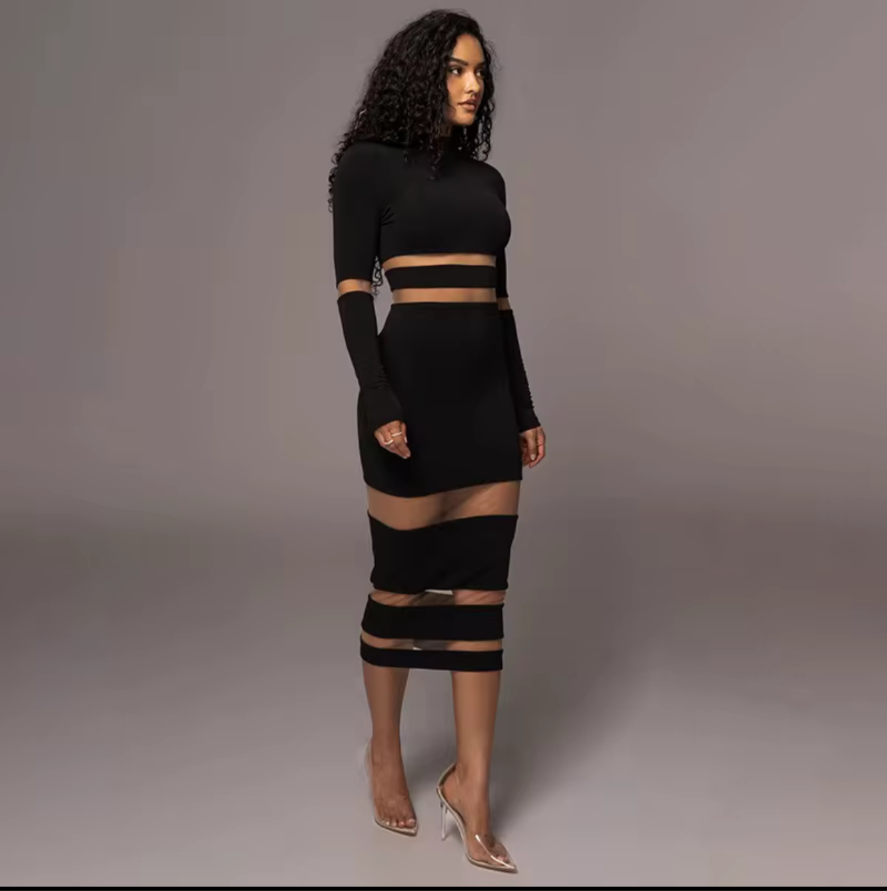 one piece long sleeve turtleneck evening party dress