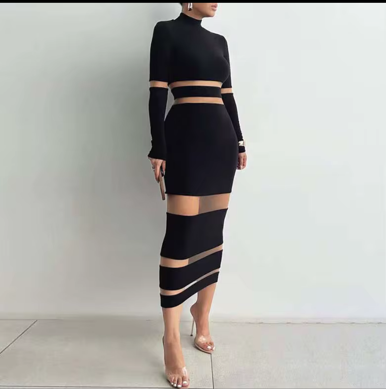 one piece long sleeve turtleneck evening party dress