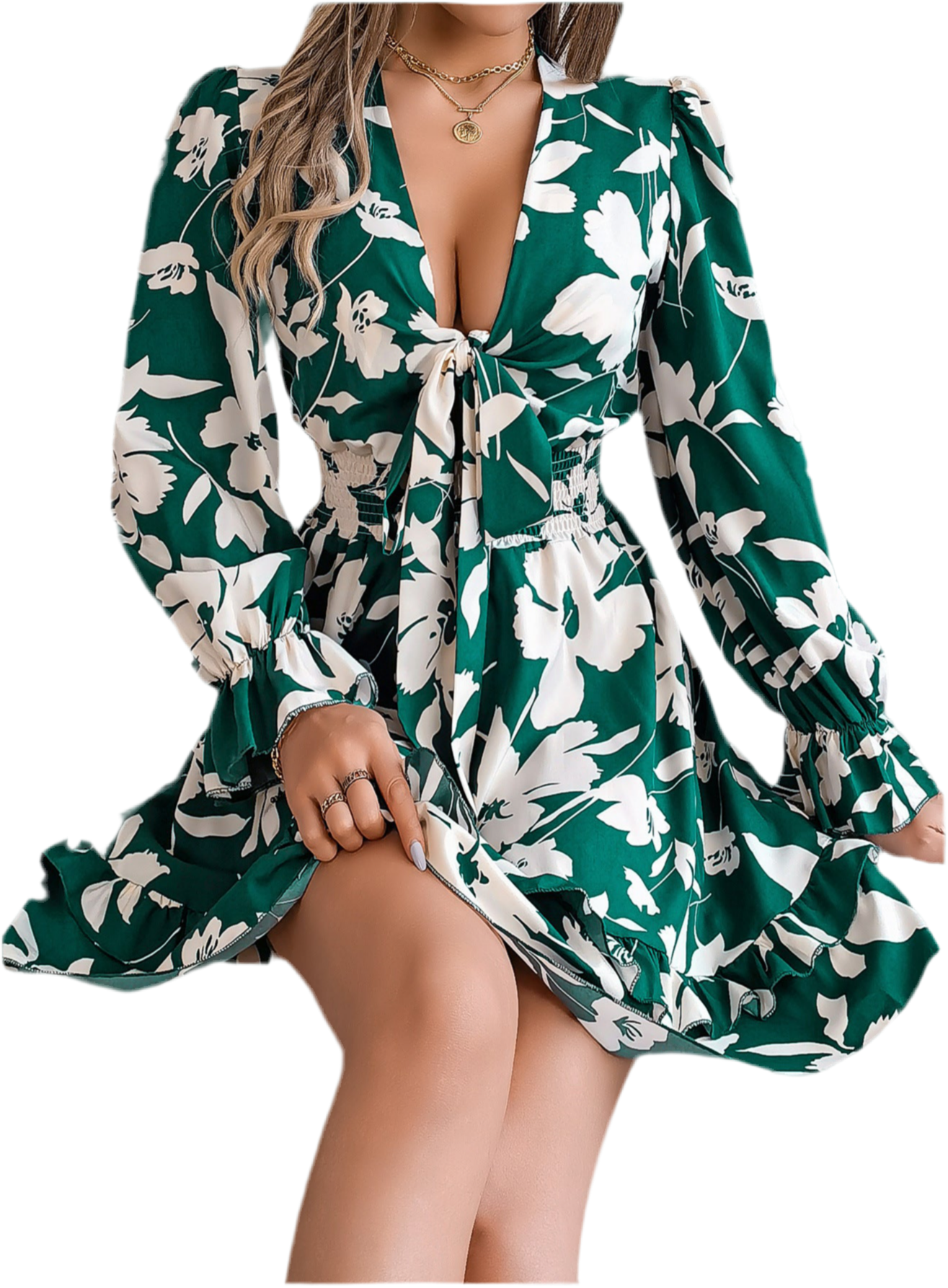 Autumn floral print midi dress