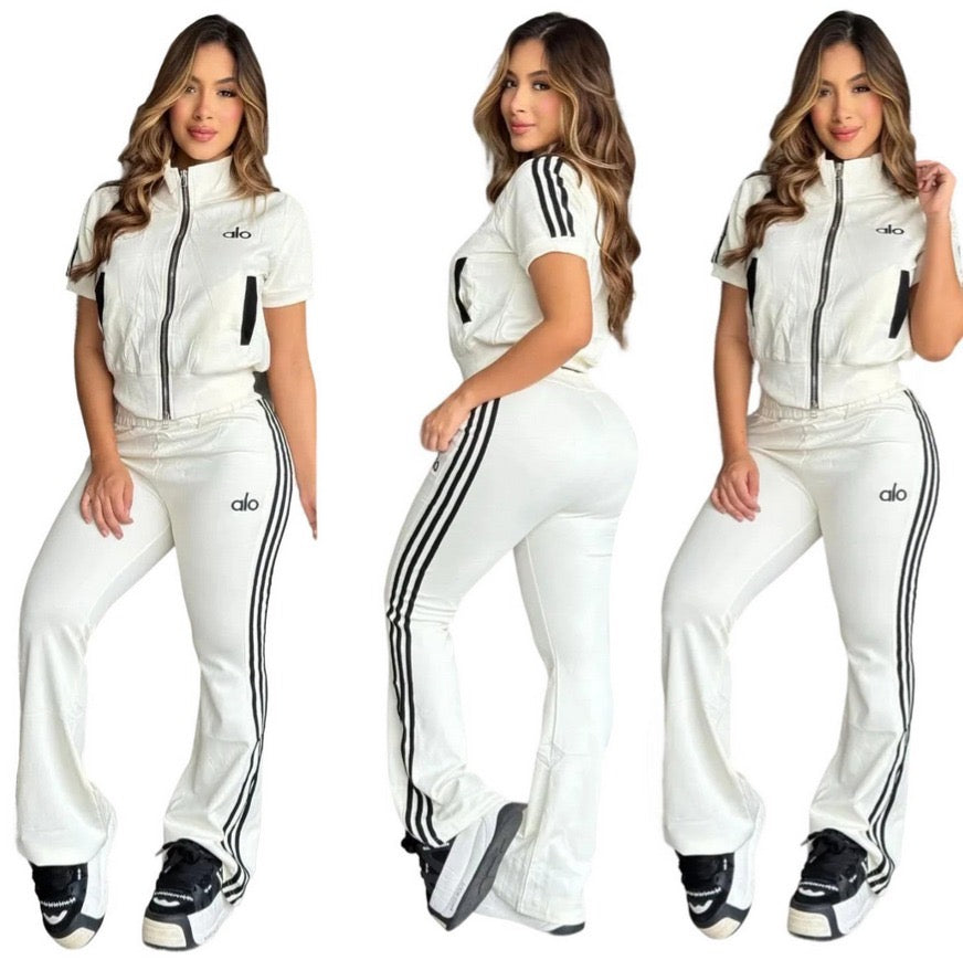 Sporty Luxe Zip-Up Flare Set