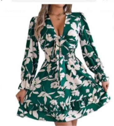 Autumn floral print midi dress