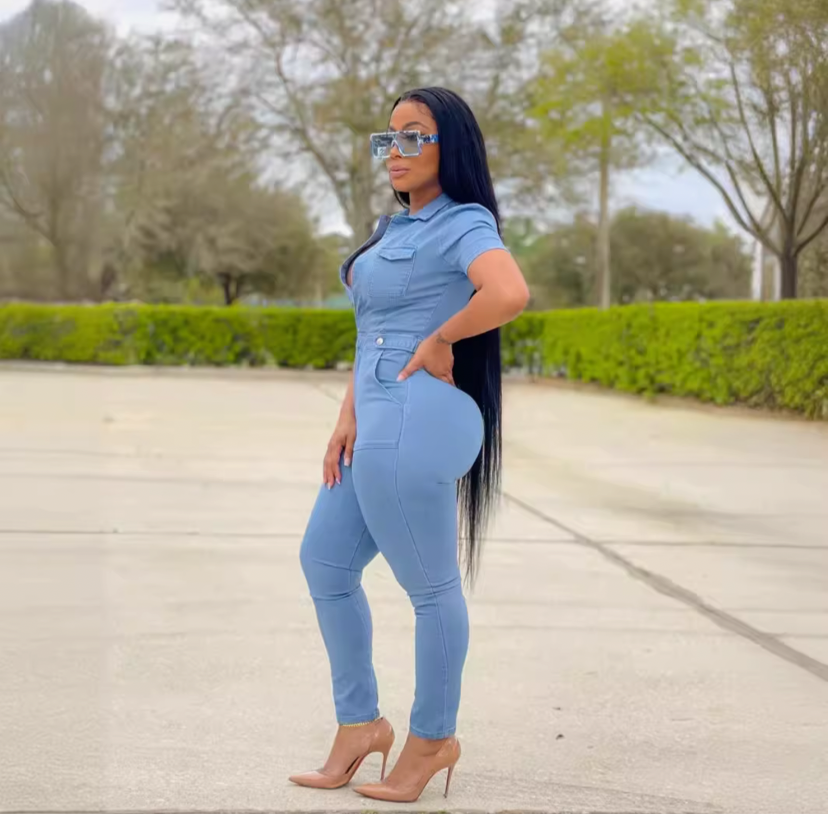 Slim-Fit Denim Jumpsuit