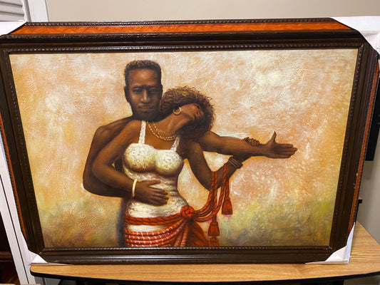 Beautiful painting of a man holding a girl