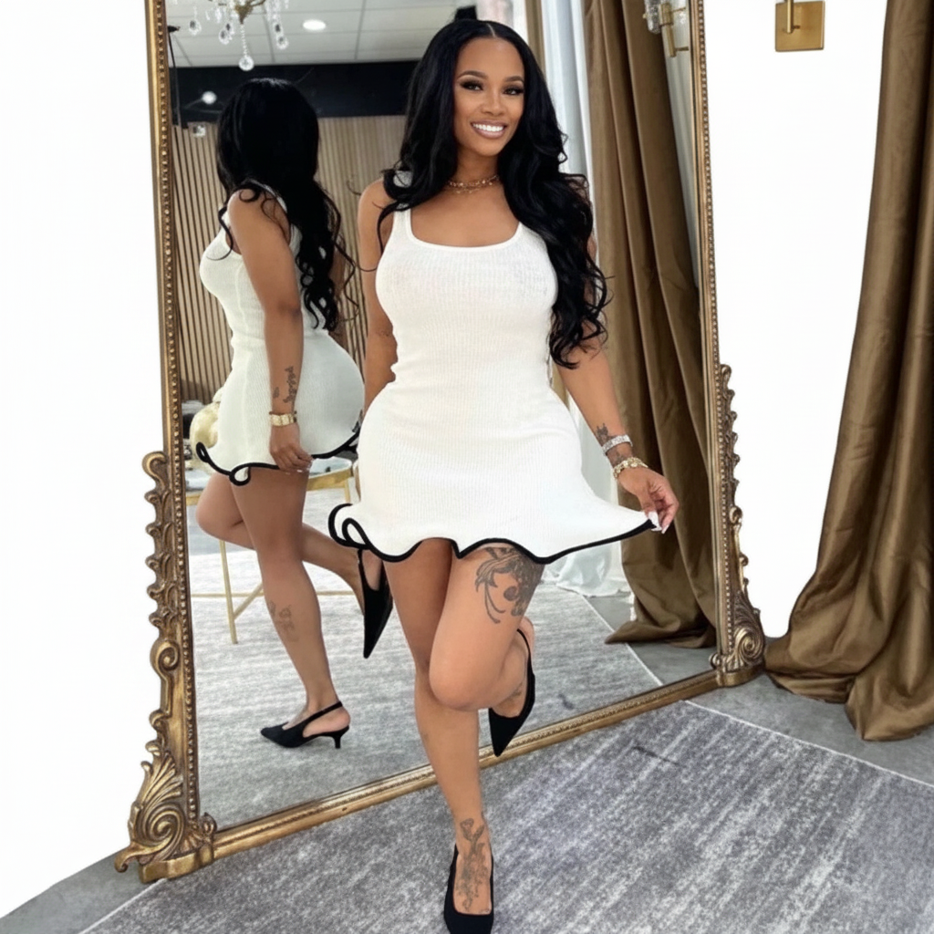 Low cut sleeveless short white dress