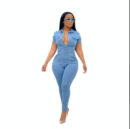 Slim-Fit Denim Jumpsuit