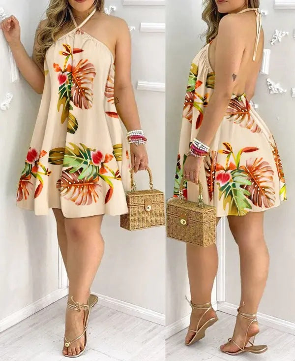 shoulder halter neck loose dress for women