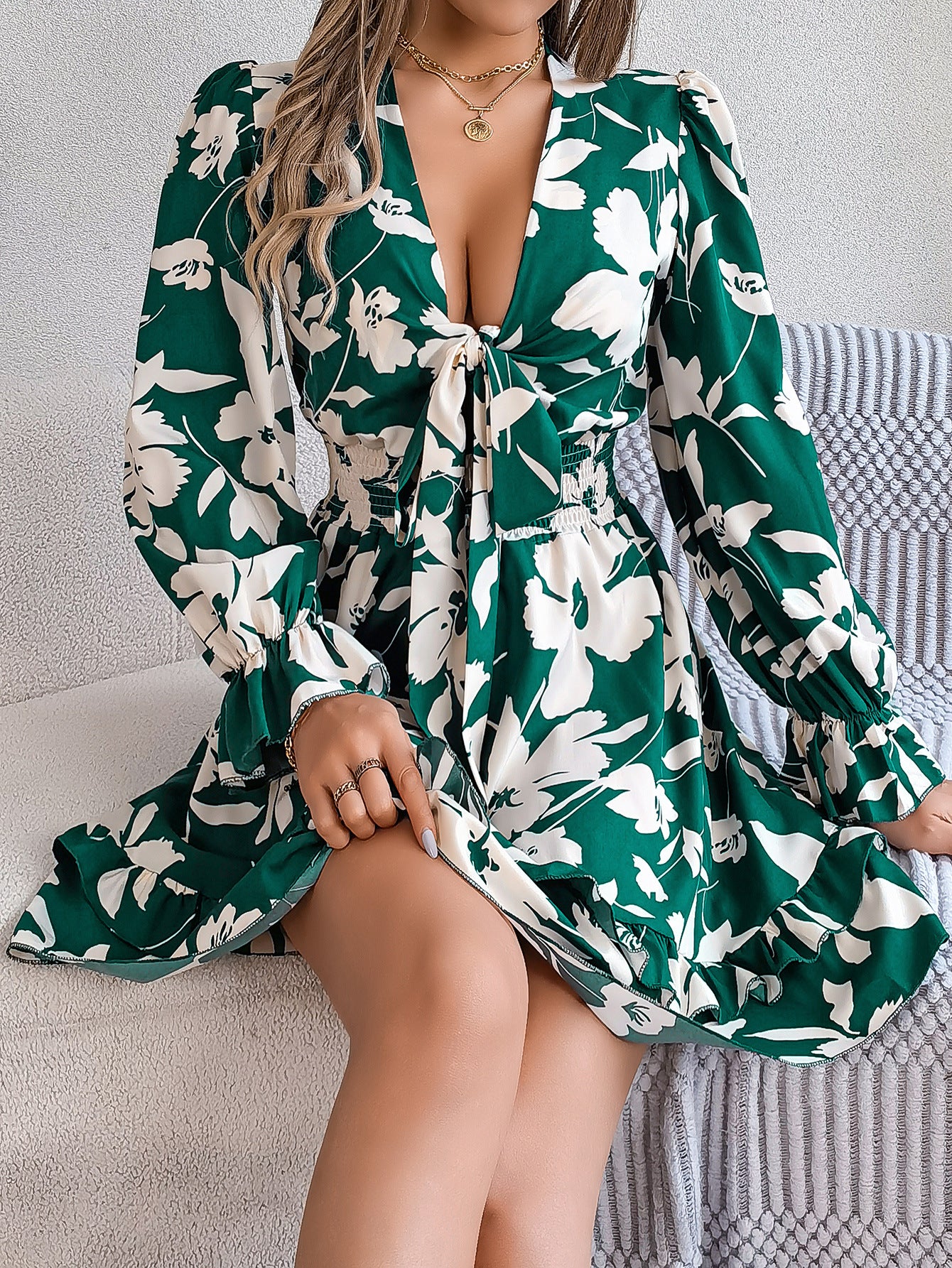 Autumn floral print midi dress